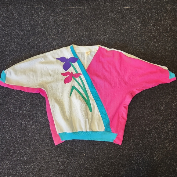 80s/90's Bright Vintage Crinkle top. Gw Originals pullover - Picture 3 of 4